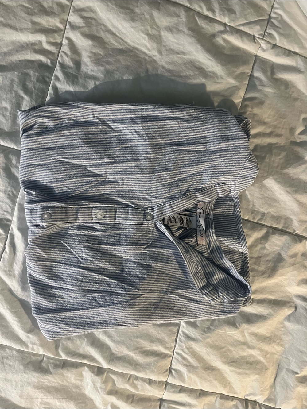 Button-Down Striped Women's Shirt - Light Blue and White
